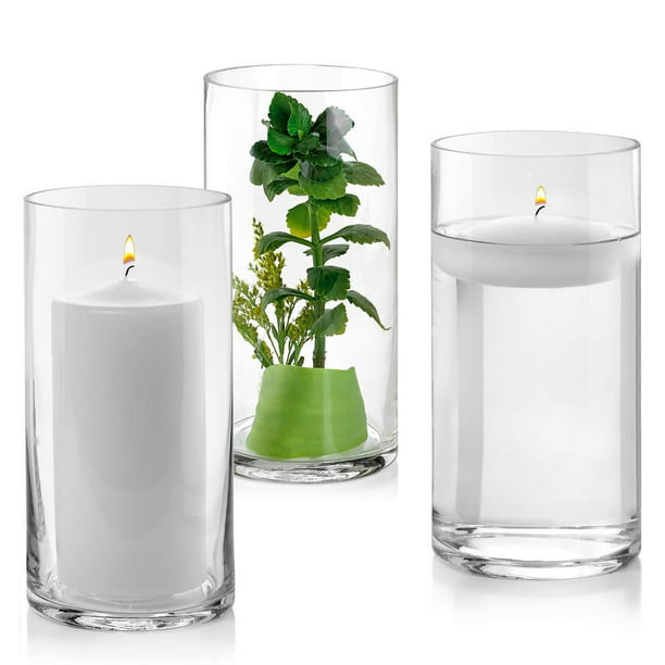 Floating Candles Holders or Flower Vase Perfect as a Wedding Centerpieces. Set of 12 Glass Cylinder Vases 8 Inch Tall Pillar Candle Multi-use 